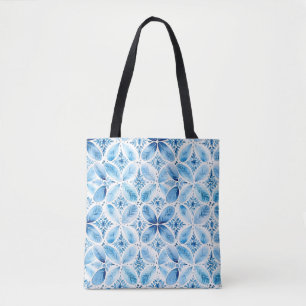 Blauw Witte Batik Bloem Tote Bag