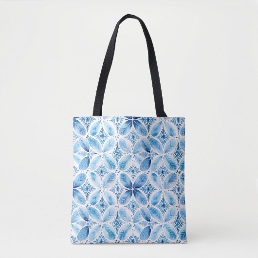 Blauw Witte Batik Bloem Tote Bag (Voorkant)