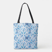 Blauw Witte Batik Bloem Tote Bag (Achterkant)