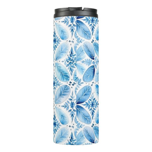 Blauw Witte Batik Bloemig Thermosbeker (Achterkant)