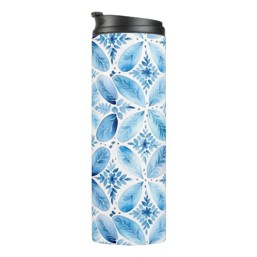 Blauw Witte Batik Bloemig Thermosbeker (Geroteerd rechts)