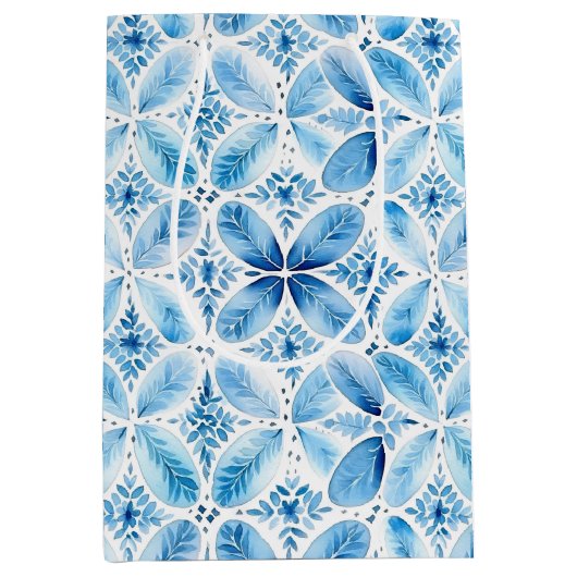 Blauw Witte Batik Bloemige Bruidsdouche Medium Cadeauzakje (Voorkant)