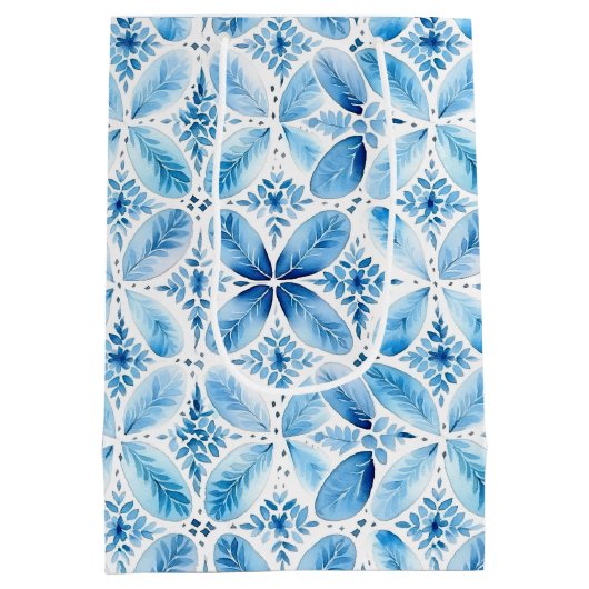 Blauw Witte Batik Bloemige Bruidsdouche Medium Cadeauzakje (Achterkant)