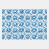 Blauw Witte Batik Bloemige Bruidsfeest Inpakpapier Vel (Voorkant 3)