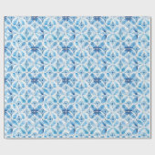 Blauw Witte Batik Bloemige Bruiloftsdouche Cadeaupapier (Vlak)