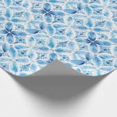 Blauw Witte Batik Bloemige Bruiloftsdouche Cadeaupapier (Hoek)