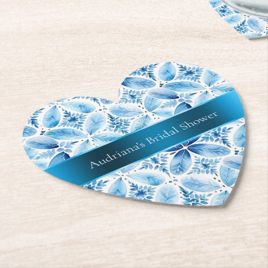 Blauw Witte Batik Bloemige Bruiloftsdouche Kartonnen Onderzetters (Gekanteld)