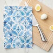 Blauw Witte Batik Bloemige Bruiloftsdouche Theedoek (Quarter Fold)