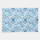 Blauw Witte Batik Bloemige Bruiloftsdouche Theedoek (Horizontaal)