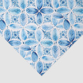 Blauw Witte Batik Bloemige Bruiloftsontvangst Tissuepapier (Detail)