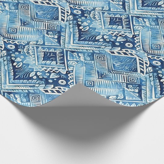 blauw-witte batik cadeaupapier (Hoek)