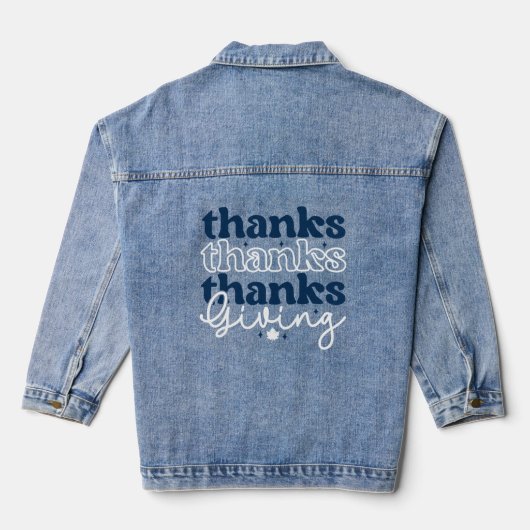 Blauw-witte Bedankt geven typografie Denim Jacket (Achterkant)