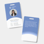 Blauw Witte Bedrijfslogo Modern Personeels Pasfoto Badge (Voor- en achterkant)