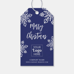 Blauw Witte Bedrijfslogo Sneeuwvlok Vrolijk Kerstf Cadeaulabel