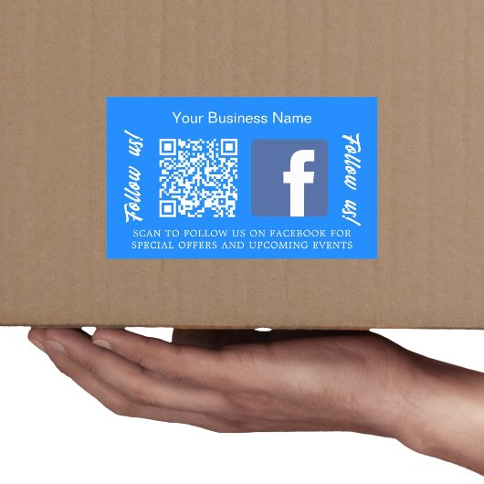 Blauw witte bedrijfsnaam qr code Facebook Rechthoekige Sticker
