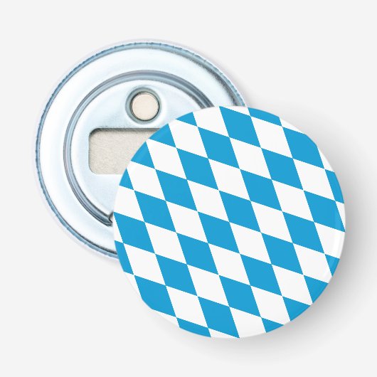 Blauw-witte Beierse Diamant Vlag Patroon Button Flesopener (Voorkant)