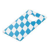 Blauw-witte Beierse Diamant Vlag Patroon Creditkaart Flessenopener (Achterkant Gekanteld)
