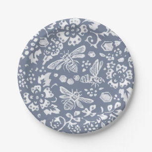 blauw-witte bijen papieren bordje