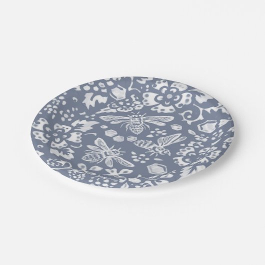  blauw-witte bijen papieren bordje (Gekanteld)