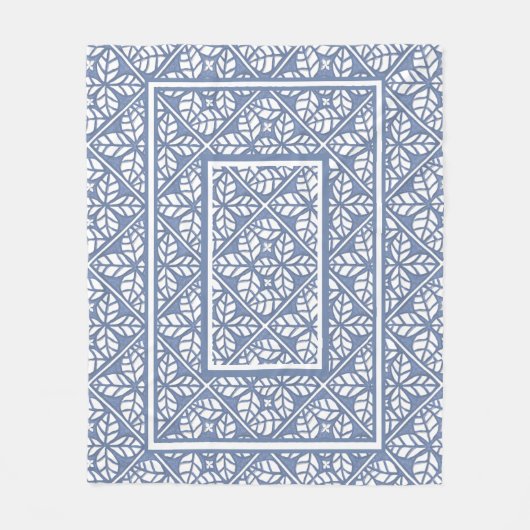 Blauw-witte bladprint Fleece Deken (Voorkant)