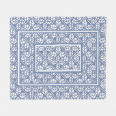 Blauw-witte bladprint Fleece Deken (Voorkant (Horizontaal))