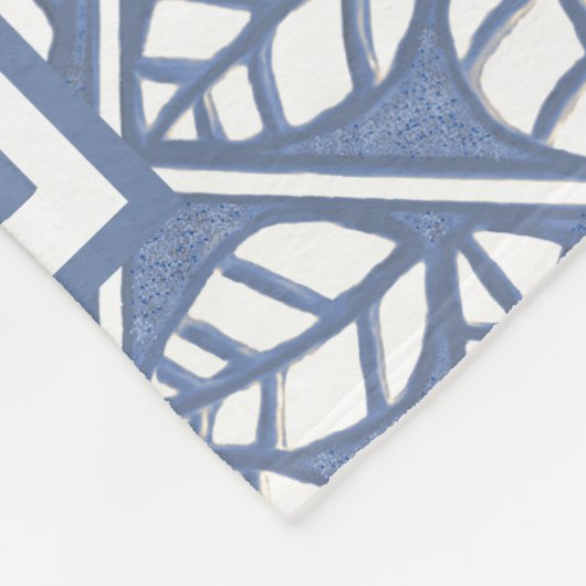 Blauw-witte bladprint Fleece Deken (Hoek)