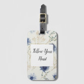 Blauw Witte Bloem Bagagelabel (Voorkant (verticaal))