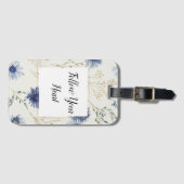 Blauw Witte Bloem Bagagelabel (Voorkant (horizontaal))