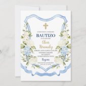 Blauw-witte bloem Bautizo Spaans Kaart (Voorkant)