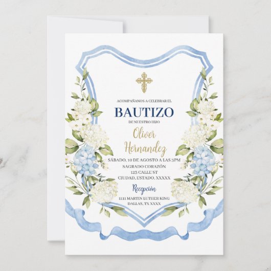 Blauw-witte bloem Bautizo Spaans Kaart (Voorkant)