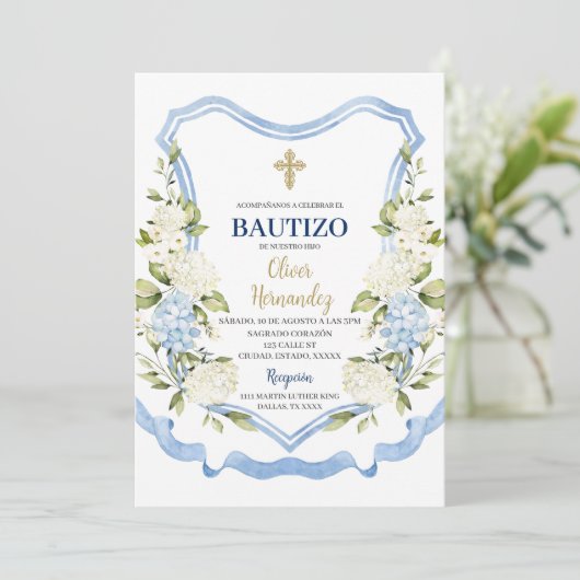 Blauw-witte bloem Bautizo Spaans Kaart (Staand voorkant)