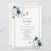 Blauw-witte bloem Bautizo Spaans Uitnodigen Kaart (Voorkant)