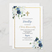 Blauw-witte bloem Bautizo Spaans Uitnodigen Kaart (Voorkant / Achterkant)