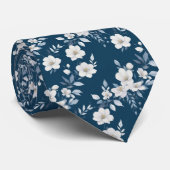 Blauw Witte Bloem Bloemen Bruiloft Bruidsjonkers B Stropdas (Opgerold)