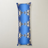 Blauw Witte Bloem Body Kussen (Achterkant (Verticaal))