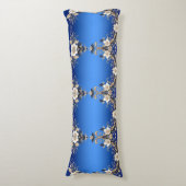 Blauw Witte Bloem Body Kussen (Voorkant Verticaal)