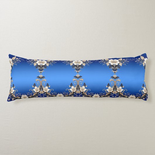 Blauw Witte Bloem Body Kussen (Voorkant)