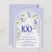 Blauw Witte Bloem Boho Boog 100ste Verjaardagsfees Briefkaart (Voorkant / Achterkant)