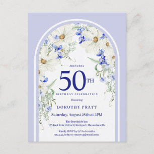 Blauw Witte Bloem Boho Boog 50ste Verjaardagsfeest Briefkaart