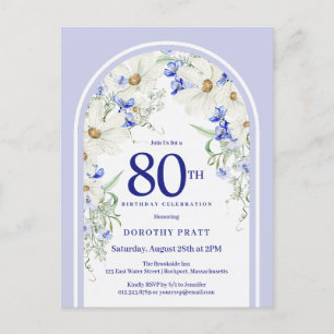 Blauw Witte Bloem Boho Boog 80ste Verjaardagsfeest Briefkaart