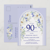 Blauw Witte Bloem Boho Boog 90ste Verjaardagsfeest Briefkaart (Voorkant / Achterkant)