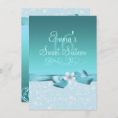 Blauw/Witte Bloem & Boog Verjaardag Uitnodigen Kaart (Voorkant / Achterkant)