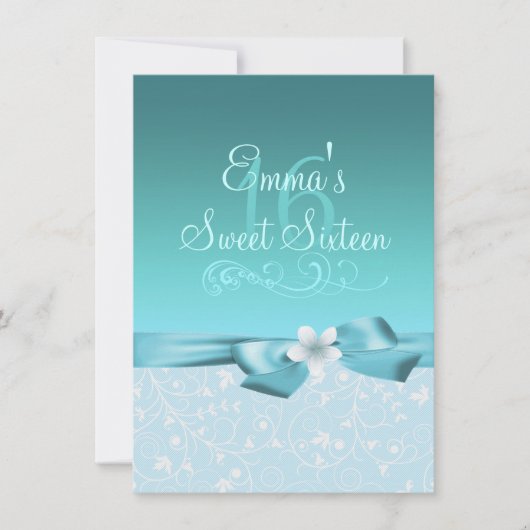 Blauw/Witte Bloem & Boog Verjaardag Uitnodigen Kaart (Voorkant)