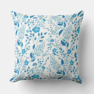 Blauw Witte Bloem Borduurwerk Stijl Patroon   Kussen