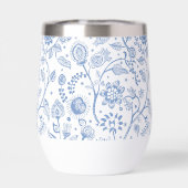 Blauw Witte Bloem Botanisch Patroon Whimsisch Boho (Achterkant)