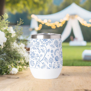 Blauw Witte Bloem Botanisch Patroon Whimsisch Boho