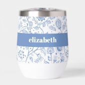 Blauw Witte Bloem Botanische Patroon Aangepaste Na (Voorkant)
