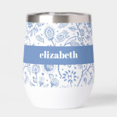Blauw Witte Bloem Botanische Patroon Aangepaste Na (Achterkant)