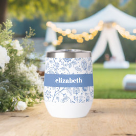 Blauw Witte Bloem Botanische Patroon Aangepaste Na