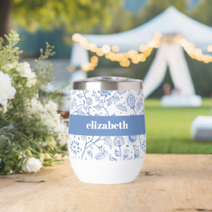 Blauw Witte Bloem Botanische Patroon Aangepaste Na